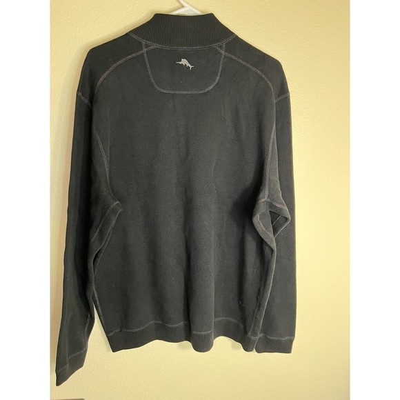Tommy Bahama Pullover Men's Large Black 1/4‎ Zip Sweater Cotton Long Sleeve - Picture 6 of 9